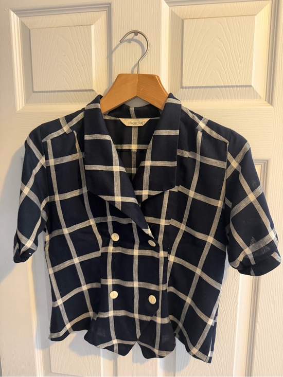 Vintage Tops - Vintage 90s Stagecraft Japanese Retro Windowpane Grid Blouse Doublebreasted crop